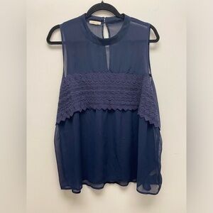 4 for $25 💜Maurices Blue Sleeveless Sheer Ruffled Blouse with Mandarin Collar